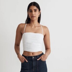 MADEWELL WHITE POPLIN CROP TUBE TOP ADJUSTABLE STRAP CRISS CROSS BACK SIZE 4